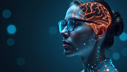 ai mate wears glasses digital brain imagery binary code patterns futuristic profile