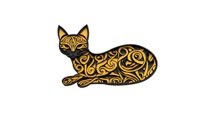 Ornate Golden Cat Elegant 3D Design with Intricate Floral Patterns