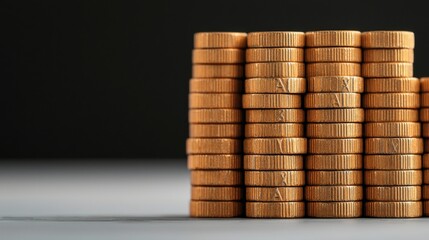 Stacks of shiny gold coins representing wealth profit financial success and a healthy economy  The image depicts the concept of money banking investment