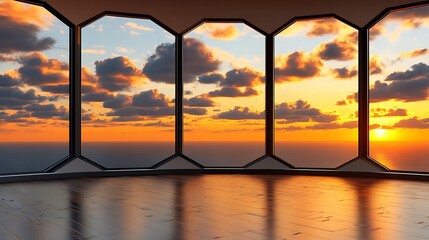 Fototapeta premium Golden Sunset City Skyline with Modern Architecture