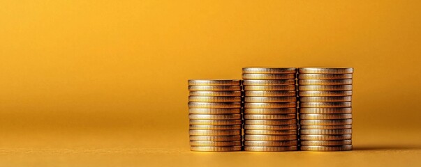 Stacked golden coins in a pile representing wealth financial growth investment and the concept of prosperity and business success  The image symbolizes savings income budget