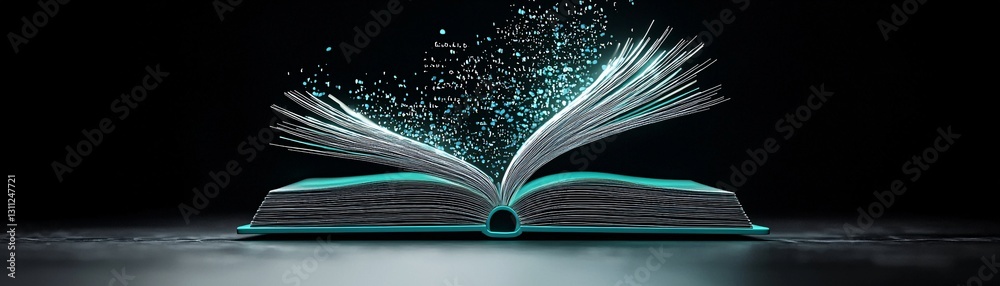 Aufkleber a glowing book with pages made of light, floating in the void, celestial script forming and shifting