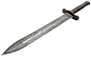 Intricate sword design with a detailed blade and ornate handle.