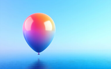Fototapeta premium A vibrant, floating balloon against a serene blue backdrop, embodying joy and celebration in a minimalist setting.