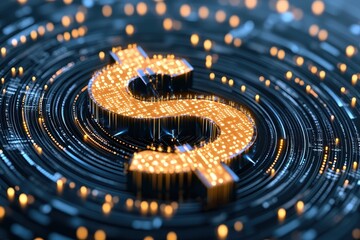 Shimmering Dollar Sign In A Digital Vortex