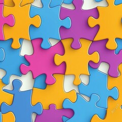 Obraz premium A colorful assortment of interlocking puzzle pieces in blue, yellow, and purple, creating a playful and vibrant visual pattern.