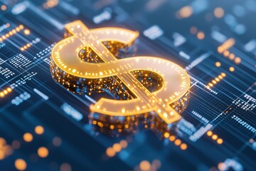 Brightly Lit Dollar Symbol On Digital Circuit Board