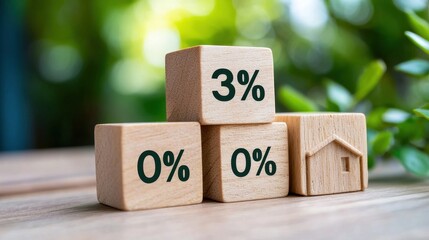 Wooden blocks with 0 and 3 interest rates or growth rates displayed representing financial investment strategy and growth concept  Focus on business financial planning and wealth management