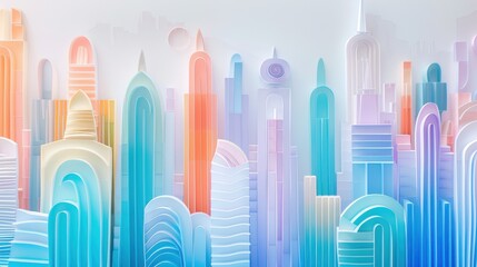 Obraz premium A futuristic cityscape made entirely from intricate paper quilling, featuring tall skyscrapers with swirling and layered paper textures.