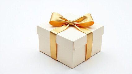 Obraz premium gift box wrapped gold ribbon white