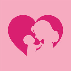 Mother Holding Baby Inside Heart Logo - Tender Family Bond Vector