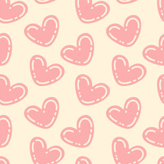 St valentines pattern with pink hearts. Hand-drawn vector illustration in flat style.