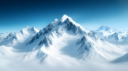 Obraz premium Breathtaking view of snow-covered mountains under a clear blue sky, showcasing the beauty of nature's rugged terrain.