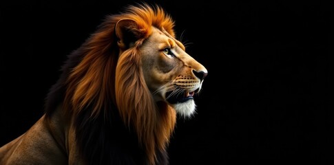 Naklejka premium Majestic lion, isolated on pure black background, wildlife, king