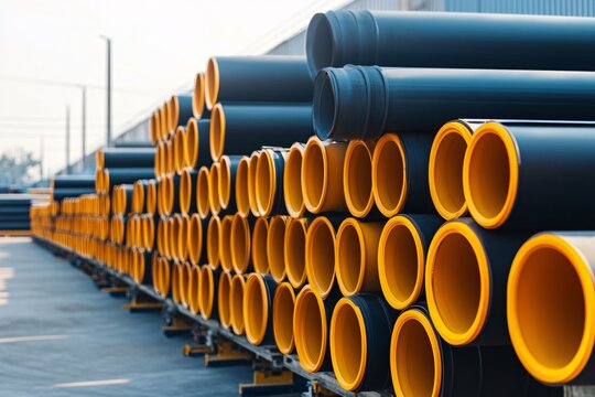 Industrial pipe installation action warehouse environment photo urban setting close-up view for construction insights