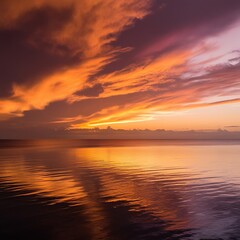 Fototapeta premium Beautiful sunset image of a lake or ocean with orange theme.