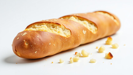 Fototapeta premium isolated baguette slice fallen crumbly bread fragments clear