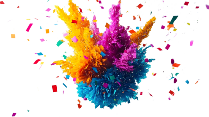 Colorful pinata explosion with vibrant confetti, white isolate background.