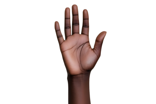 African American hand waving hello isolated on transparent white background