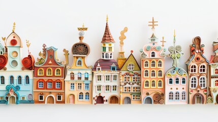 Obraz premium A charming European cityscape created using detailed paper quilling techniques.