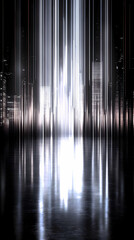 Abstract City Night Background With Glowing Vertical Lines, With
