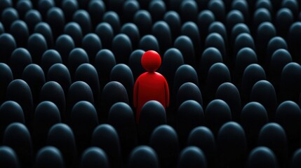 Obraz premium A bold red figure standing out in a monochrome crowd.