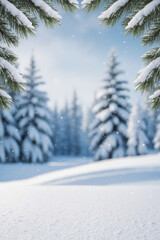 Snowy Pine Forest card template: Winter Wonderland Scene with Copy Space