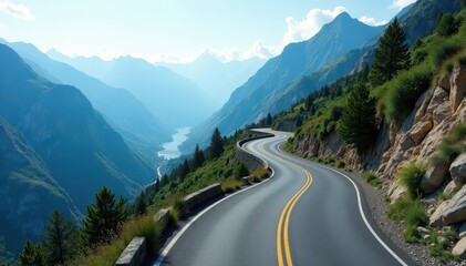 Fototapeta premium A winding mountain road with sharp turns and breathtaking views , height, nature, switchbacks