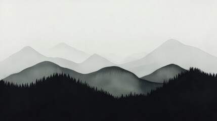 Naklejka premium A watercolor landscape featuring soft pastel hues of mountains and forests