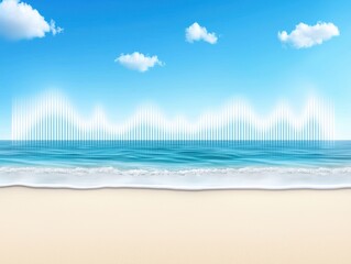 Obraz premium Waveform of summer sounds on a graph, with a beach backdrop, graphing a summer abstract scene