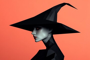 Elegant Witch Silhouette in Modern Geometric Art Style