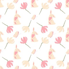 Easter pattern with flowers and bunnies