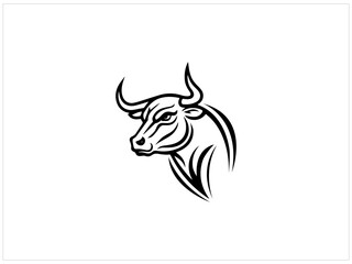 Long horn OX logo design , vector , illustration and isolate template .A powerful, stylized graphic of a bull's head, featuring a tribal-inspired design with intricate, bold lines.