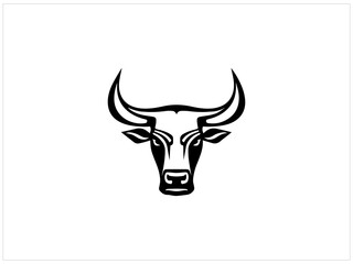 Long horn OX logo design , vector , illustration and isolate template .A powerful, stylized graphic of a bull's head, featuring a tribal-inspired design with intricate, bold lines.