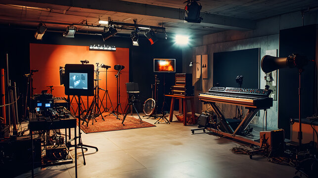 Video camera setup for recording studio environment photography indoor space professional viewpoint aesthetic concept