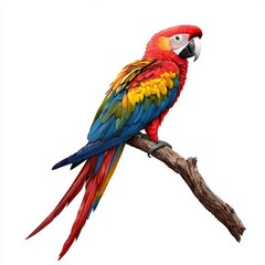 Obraz premium A vibrant parrot perched on a branch, showcasing its bright feathers and colorful appearance, perfect for nature and wildlife themes.