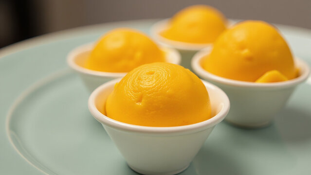 vibrant mango sorbet refreshing sweet dessert several small scoop servings available