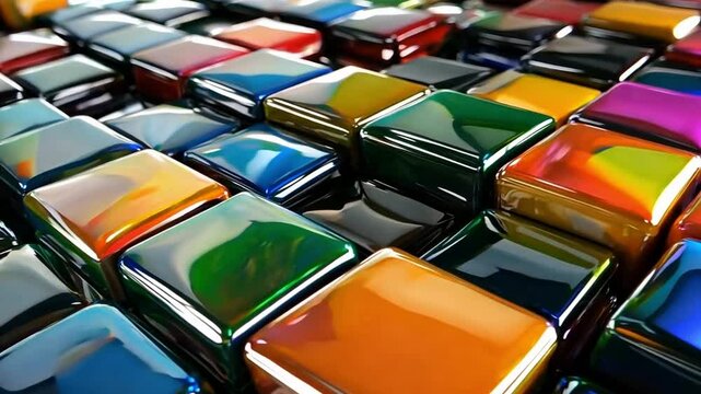 Glossy metallic cubes changing colors