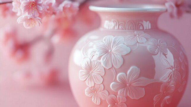 Pink Floral Vase with Intricate Design