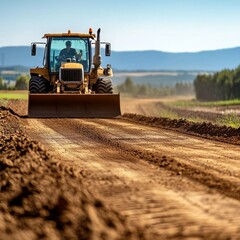 An engineer marking a construction site plan against urban landmarks.