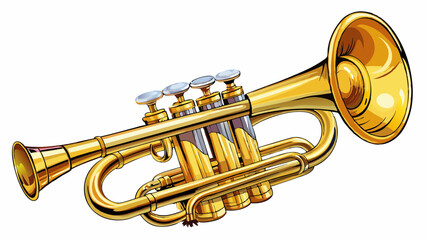 Naklejka premium golden brass trumpet in soft light isolated on white background