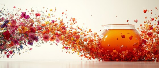 Floral Tea Infusion Vibrant Blooms and Aromatic Beverage