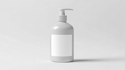 Isolated white pump bottle with label for hygiene products on white background