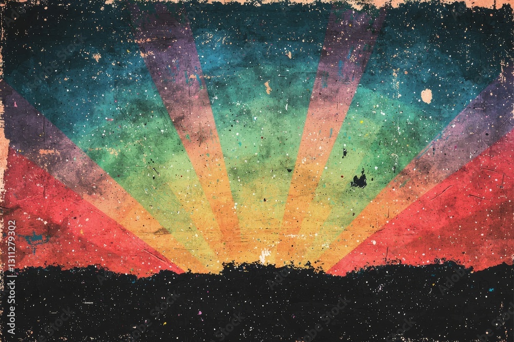 Wall mural a stylish illustration is formed by combining multicolor abstract rays with a pattern of colorful st