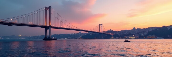 Obraz premium Majestic suspension bridge spanning the Bosphorus , Europe, clouds