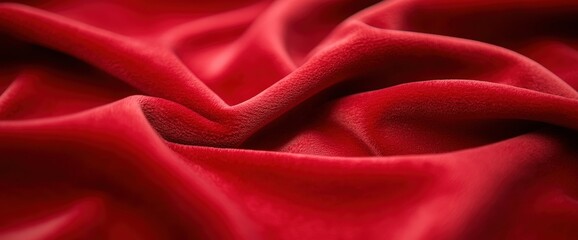 Fototapeta premium Close-up of rich red fabric showcasing the plush velvet texture and vibrant color for decorative use