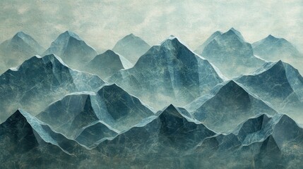 Obraz premium Serene mountain landscape abstract bluegreen tones digital art calm environment aerial view nature concept