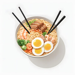 Ramen topped with pork and egg , noodle