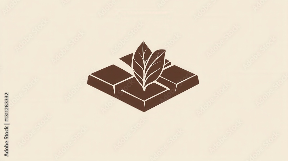 Poster Flat chocolate bar logo featuring simple design with rich brown tones and elegant leaf element representing quality chocolate