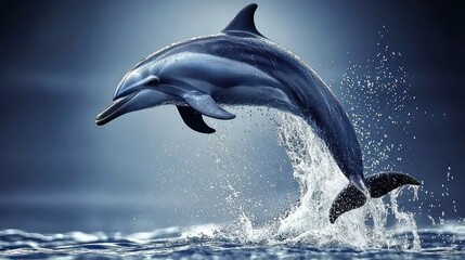 Fototapeta premium Dolphin leaping from ocean, water splashing.